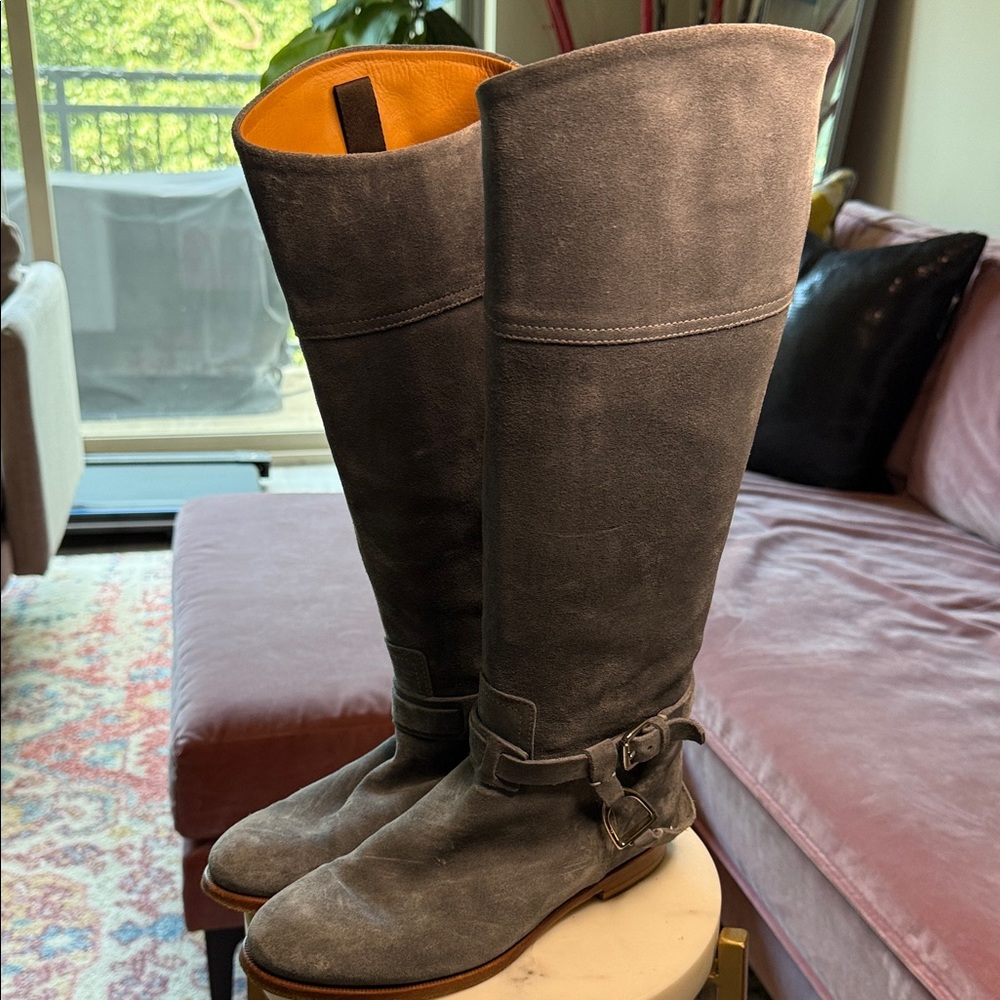 Ralph Lauren Collection Gray Suede Knee-High Boots